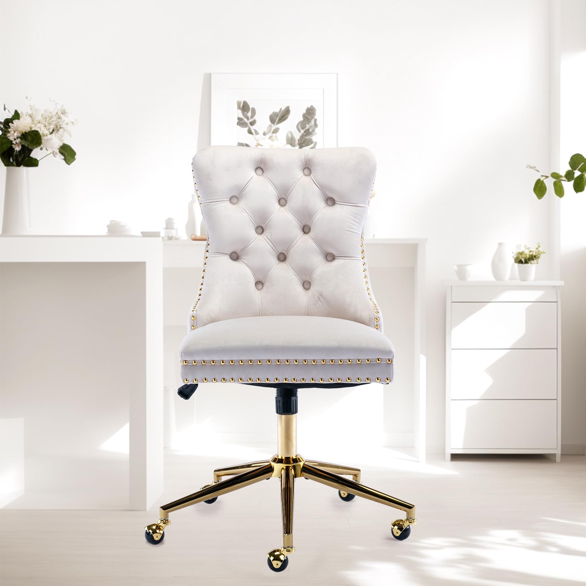 Armless Office Chair, Vanity Chair with Back and Wheels, Comfortable Office Chair in