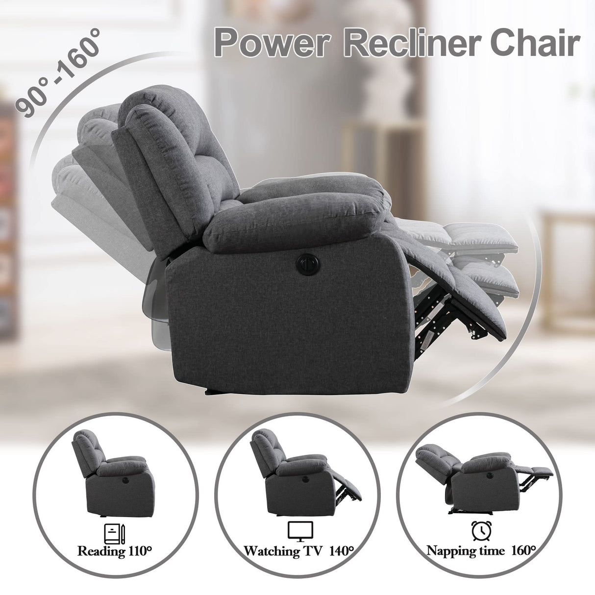 Classic Power Recliner Chair, Oversized Electric Overstuffed Chair with Soft Cushion