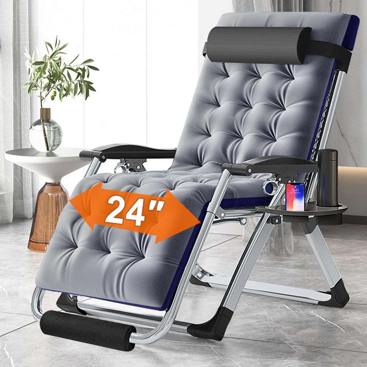 Zero Gravity Chair Oversized XL, Reclining Lounge Chair with Removable Cushion & Tray