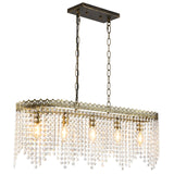 KAIQI 5 Lights Rectangle Oval K9 Crystal Chandelier Antique Bronze Pendant Light Fixture for Dining Room, Living Room, Pool Table Light, Kitchen Island Lighting，L31.5Inchs x W8.66Inchs x H11Inchs