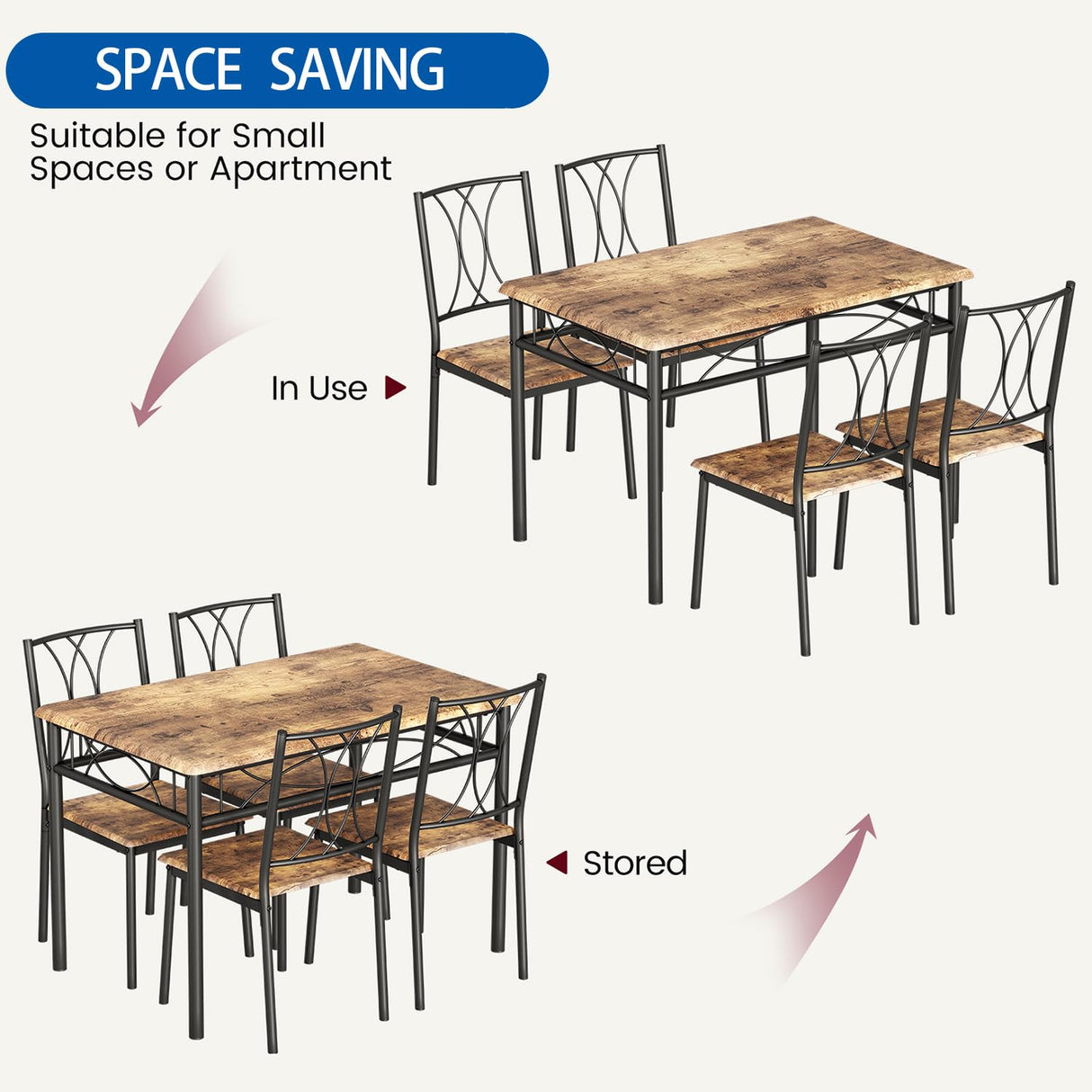 Compact Dining Table Set for 4 - Rustic Brown