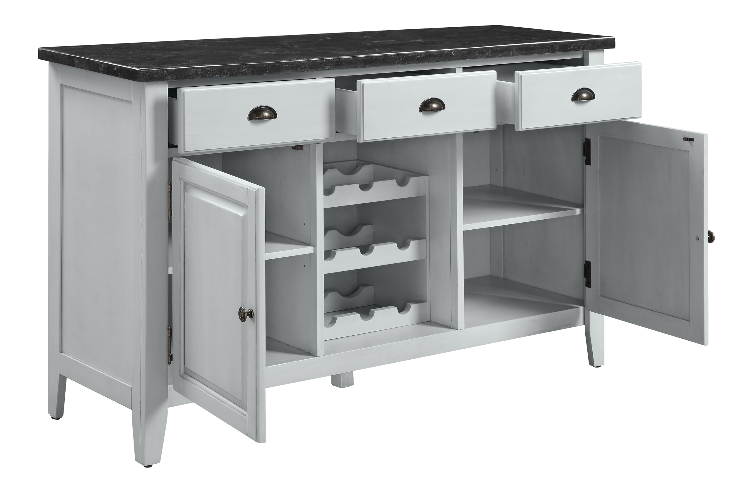 Lanton Server in Marble & Antique White Finish