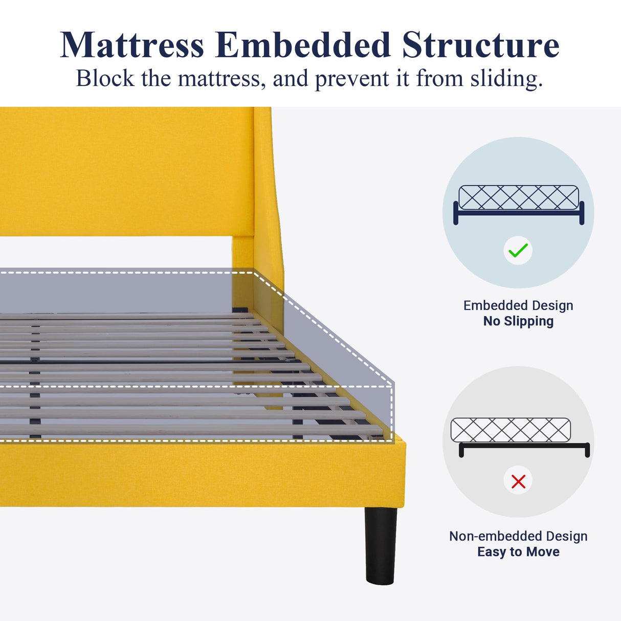 Queen Bed Frame, Platform Bed Frame Queen Size with Upholstered Headboard, Modern