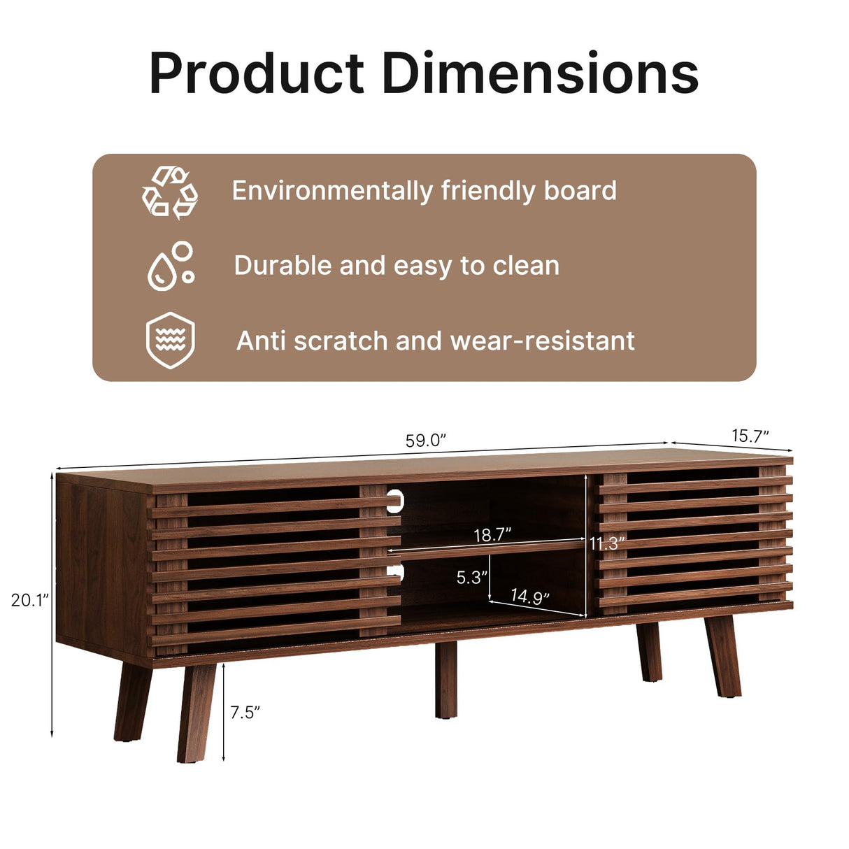 Mid-Century Modern TV Stand for 50-60 Inch TVs with Storage