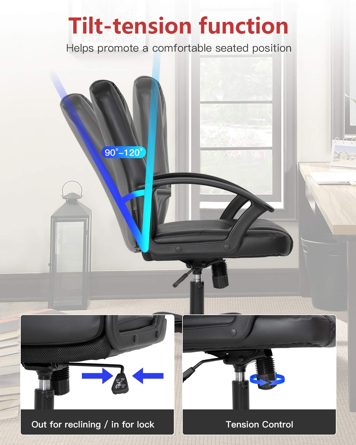 Office Chair Desk Chair Computer Chair with Lumbar Support PU Leather Executive