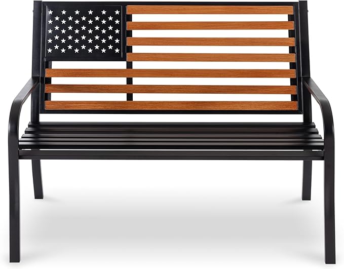 50" Outdoor Garden Bench, Cast Iron Metal Frame Patio and Porch Welcome Benches