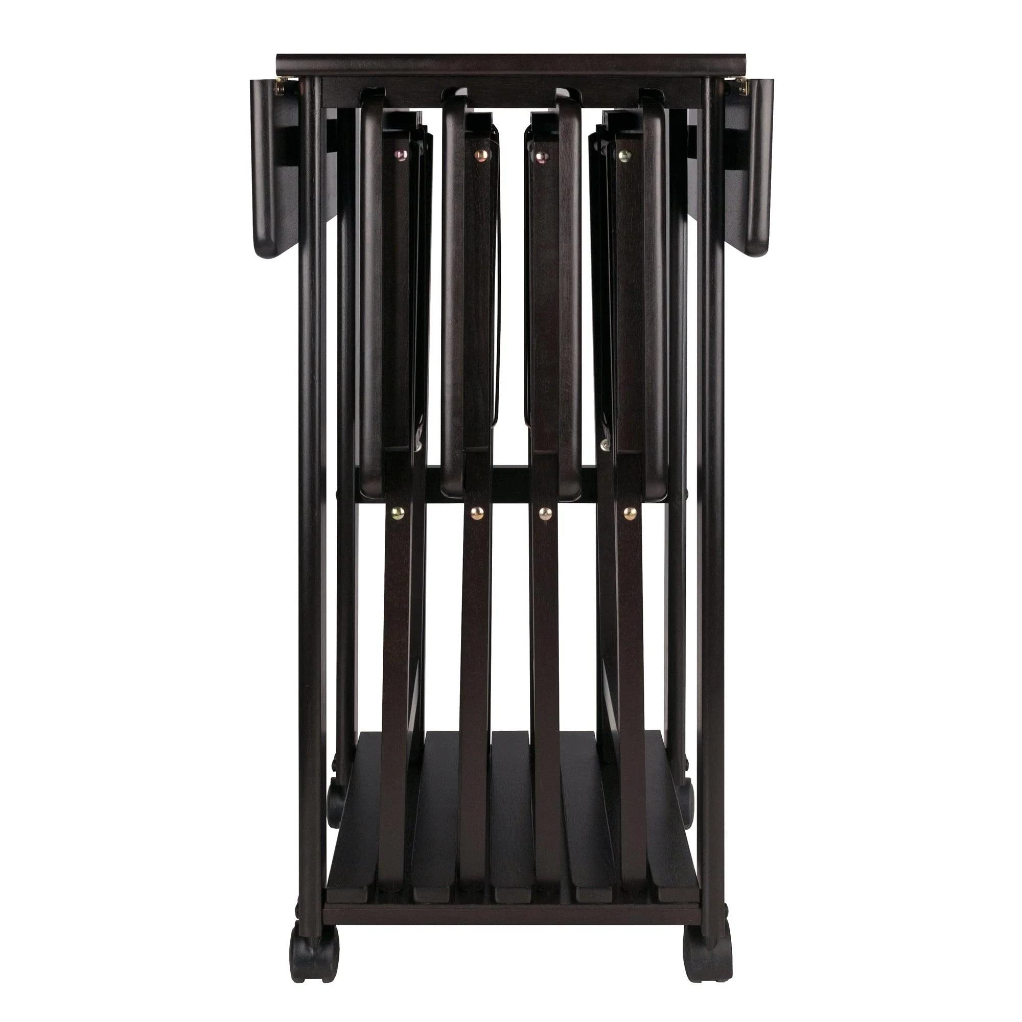 Sofia 5-Piece Folding Snack Tray Table Set – Double Drop Leaf with Coffee Finish