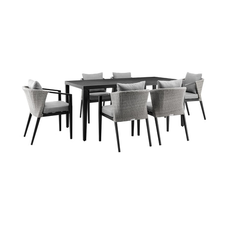 Living Aileen Modern Outdoor Patio Dining Set, 7 Piece, Black