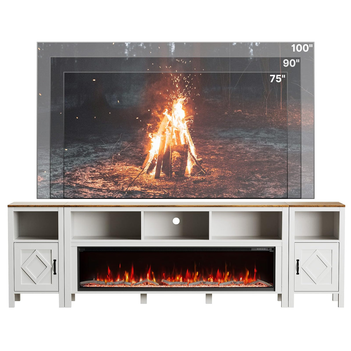 Fireplace TV Stand for TVs Up to 110 Inch,Farmhouse Entertainment Center