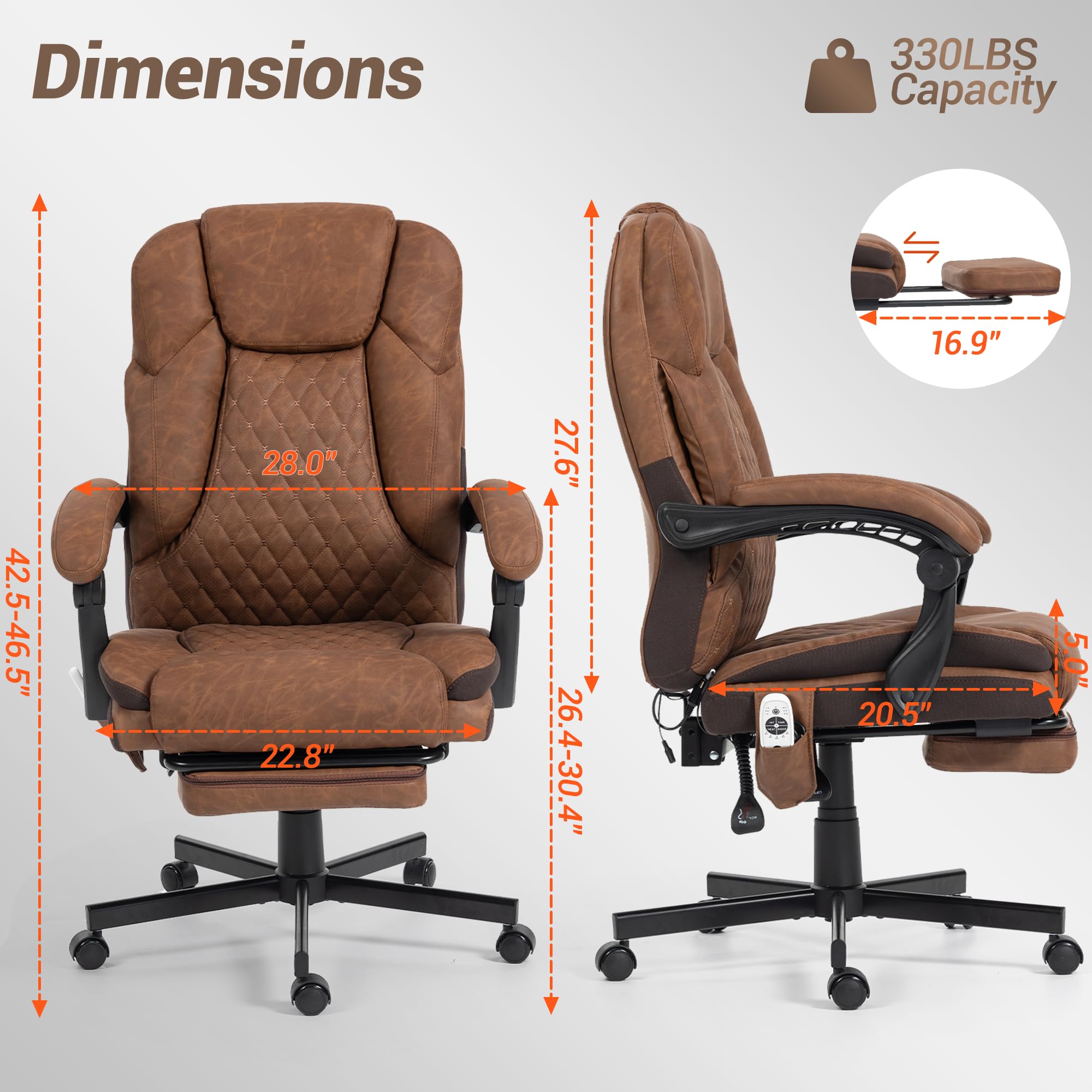 Massage Office Chair with Footrest - Ergonomic Executive Desk Chair with Heat & Vibration