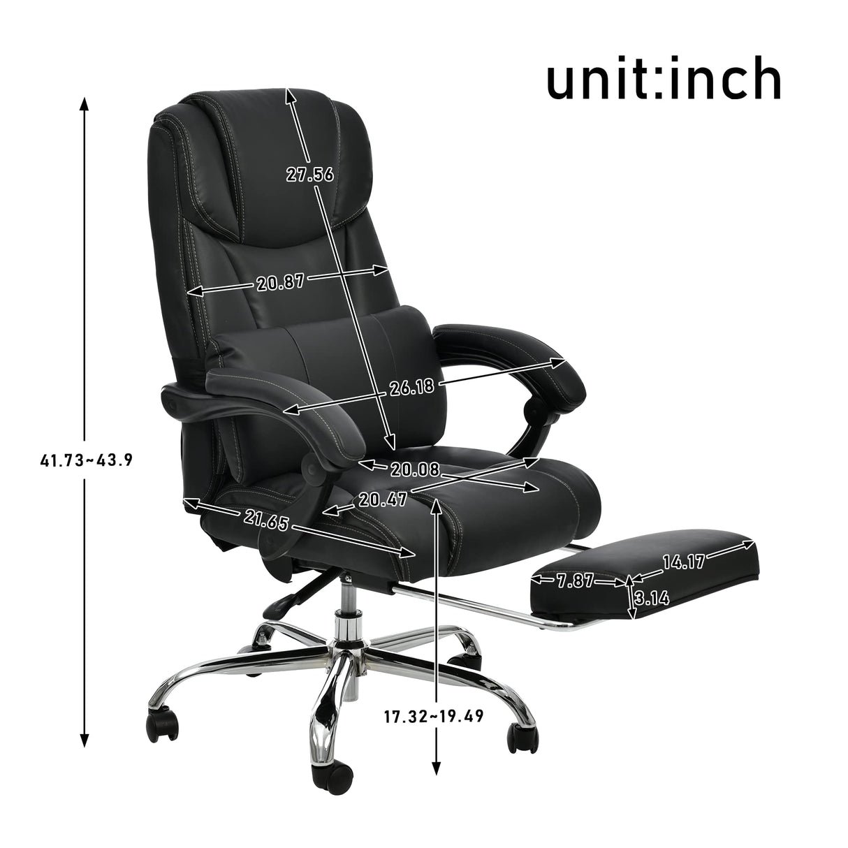 Office Chair PU Leather/Double Cushion/Support pad and Foot stools, Comfortable Seats,