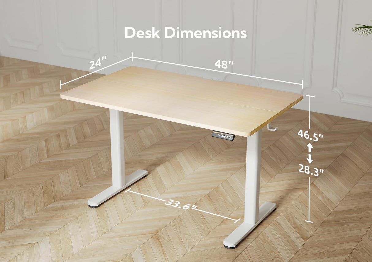 YDN Electric Standing Desk, Adjustable Height Stand up Desk, 48x24 Inches Sit Stand Home Office Desk with Splice Board,Natural Top