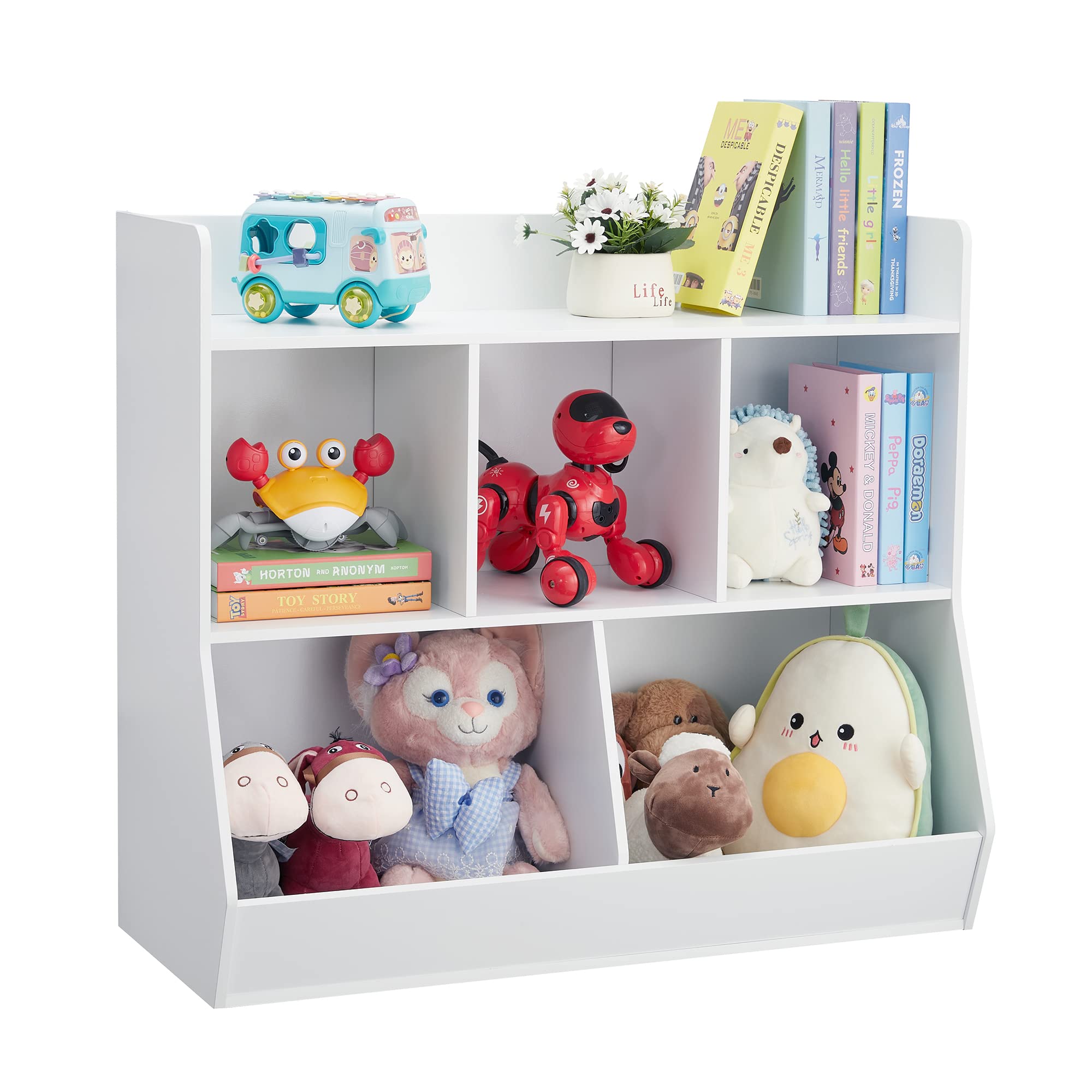 Toy Storage Organizer with Bookshelf, 5-Cubby Children's Toy Shelf