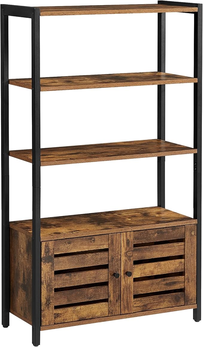 Lowell Storage Cabinet, Sideboard with Adjustable Shelves and Louvered Doors, Industrial,