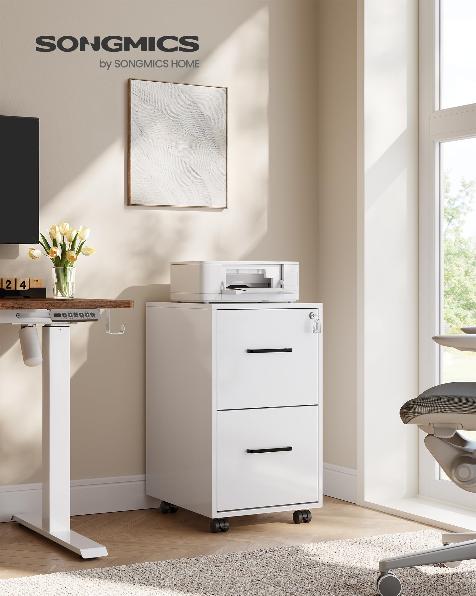 File Cabinet, Pre-Assembled Except Wheels and Handles, Office Filing Cabinet with Lock