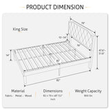 King Size Upholstered Platform Bed with Curved Rhombic Button Tufted Headboard