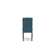 East West Furniture X-Style 7 Piece Room Set Consist of a Rectangle Kitchen Table with X-Legs and 6 Blue Linen Fabric Parson Dining Chairs, 36x60 Inch, X626EL121-7