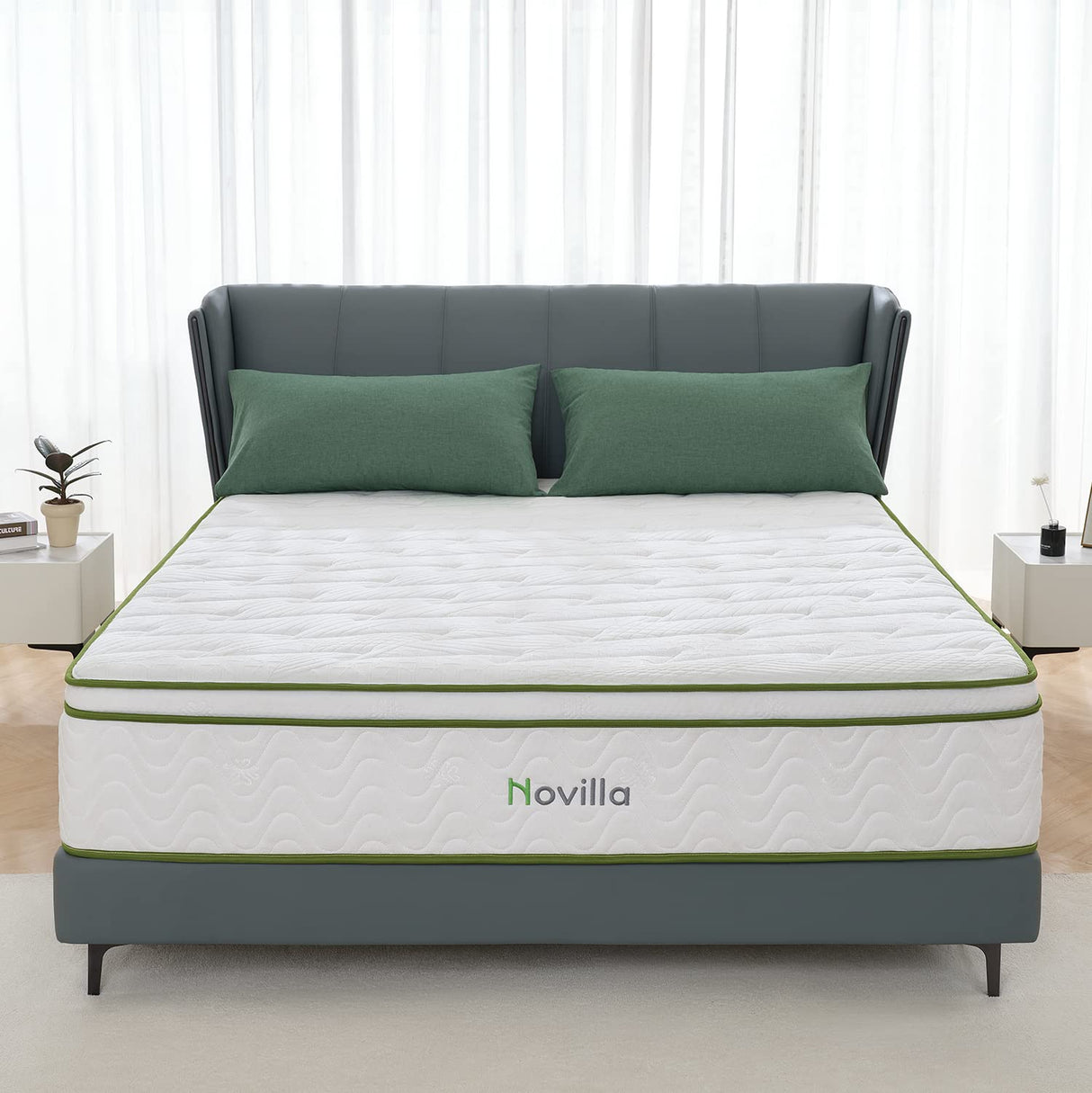 Novilla King Mattress, 12 Inch Hybrid Mattress with Gel Memory Foam & Pocketed Coil for Pressure Relief & Motion Isolation, Medium Soft King Bed Mattress in a box, Amenity