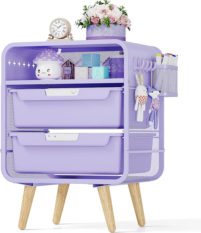 Pink Nightstand,Cute End Table with Storage Drawer,Kids Nightstand for Bedroom Furniture,