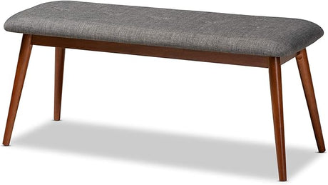 Studio Flora Mid-Century Modern Light Grey Fabric and Oak Medium Brown Finishing Wood Dining Bench