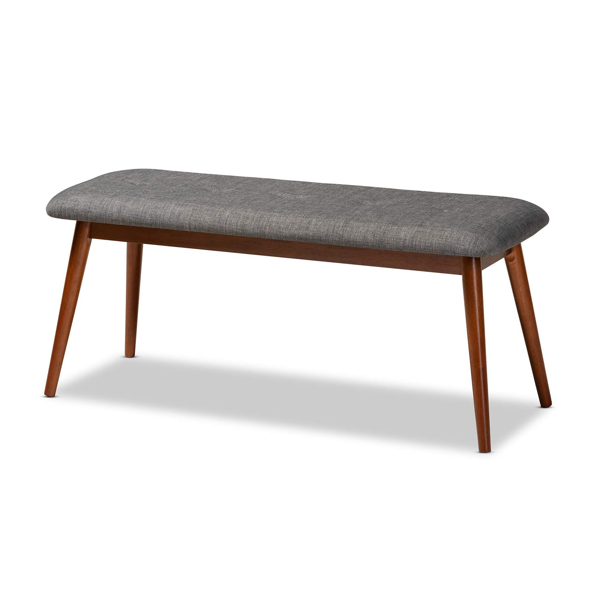 Flora II Mid-Century Dining Bench Dark Grey Fabric Upholstered Medium Oak Finished Wood Dining Bench