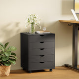 5-Drawer File Cabinet, Wood Vertical Filing Cabinet, Mobile File Cabinets with Casters