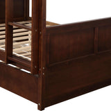 Bed with Twin Size Trundle, Pine Wood Bunk Bed Frame with Guardrails and Ladder for Bedroom and Teens (Oak)