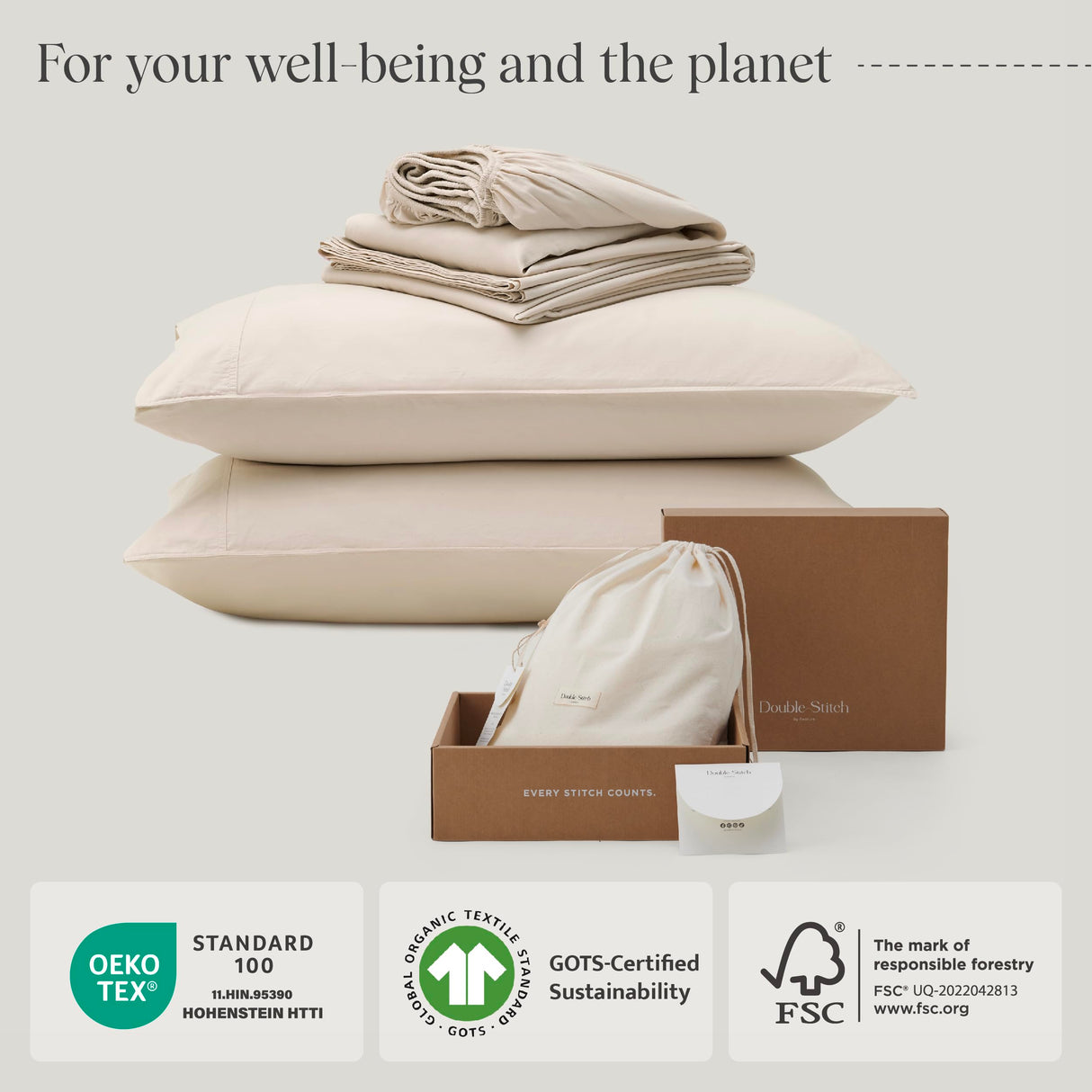 Stitch 100% Organic Cotton Sheet Set King- 300 TC Luxury Hotel Sateen Weave, GOTS