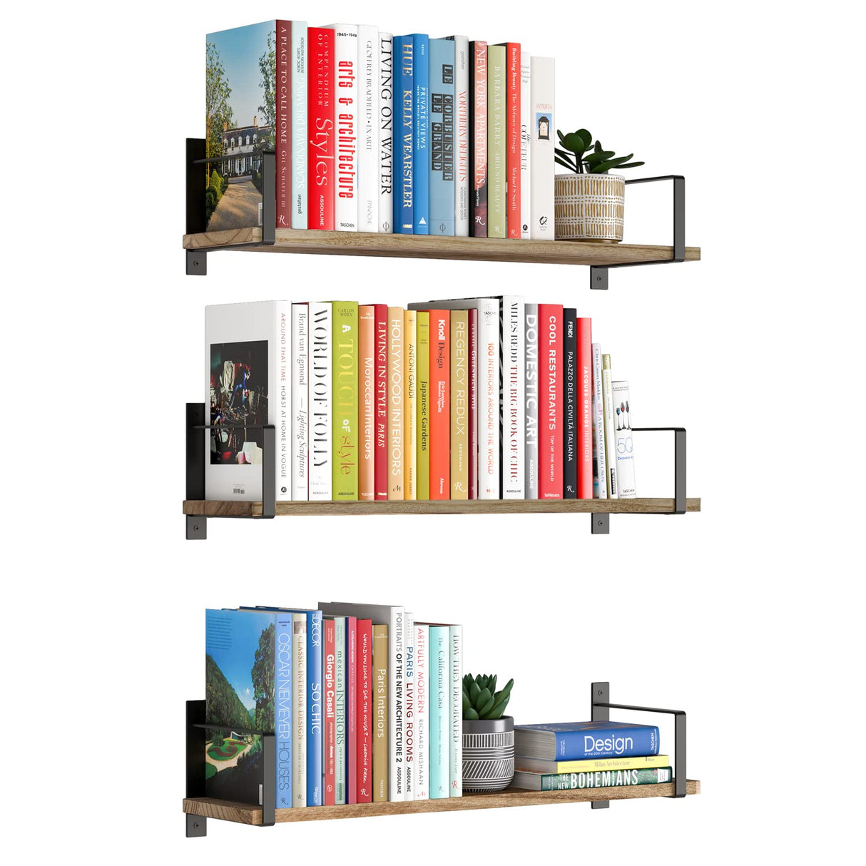 Toledo Wood Floating Shelves for Wall Storage, Floating Bookshelf Set of 3