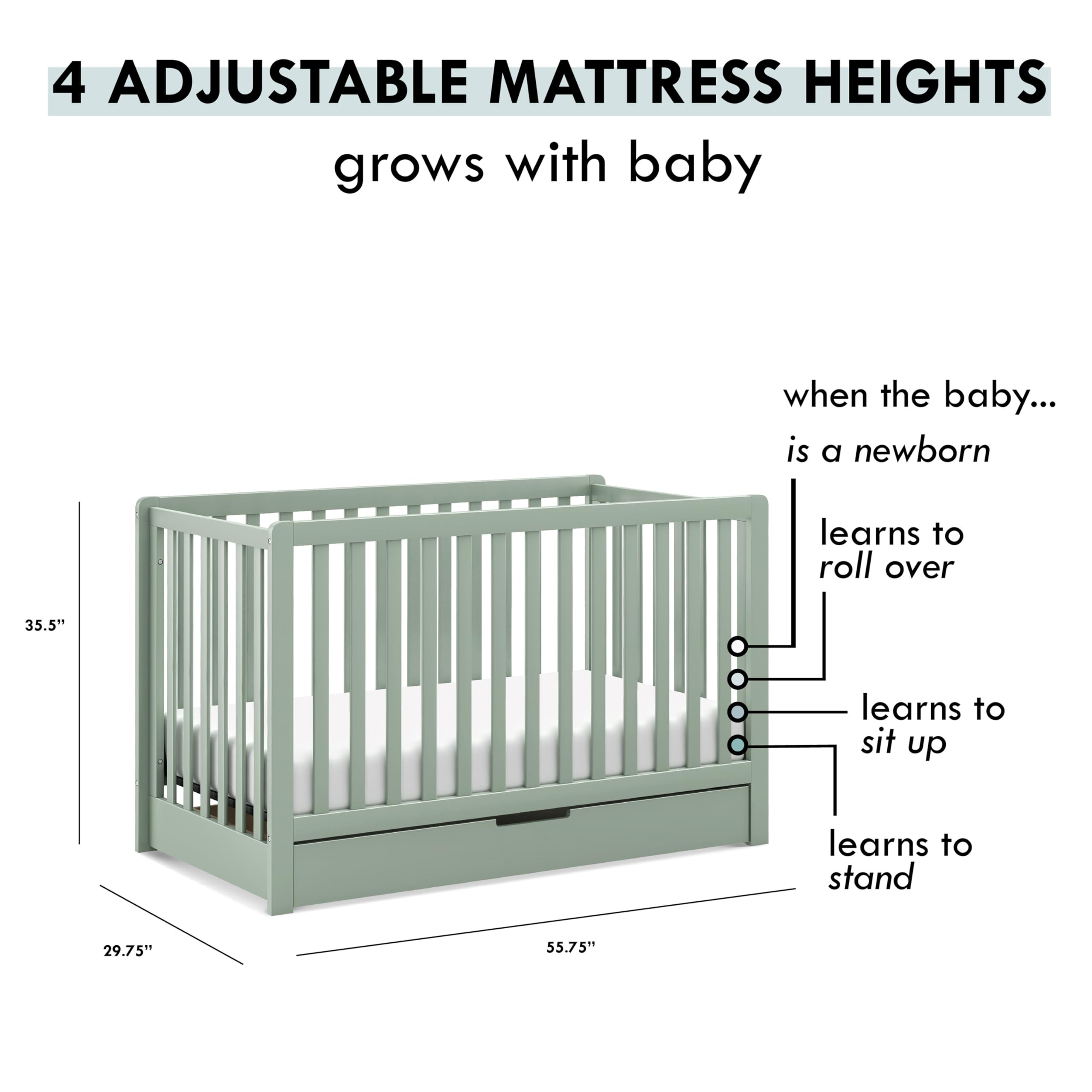 Colby 4-in-1 Convertible Crib with Trundle Drawer – Greenguard Gold Certified