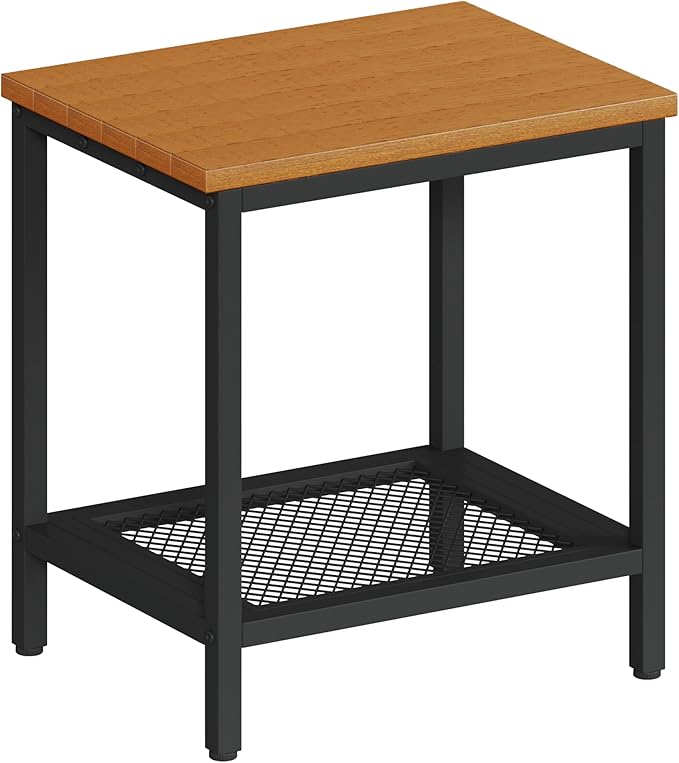 Outdoor Side Table with Storage, 2-Tier Patio End Tables Weather Resistant, Black
