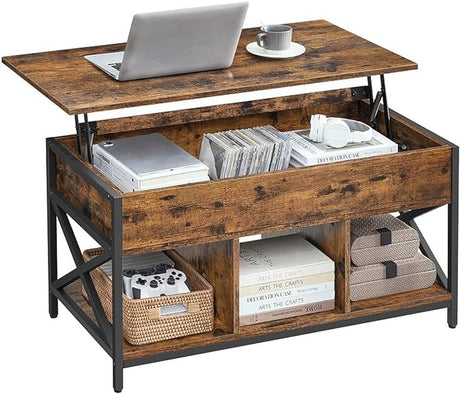 Lift Top Coffee Table, Coffee Table with Storage Shelf, Hidden Compartments and Lifting