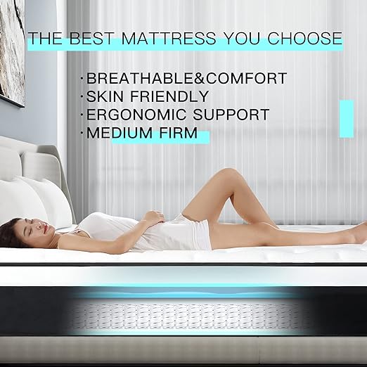 Full Mattress, 10 Inch Bamboo Charcoal Cooling Gel Foam Mattress