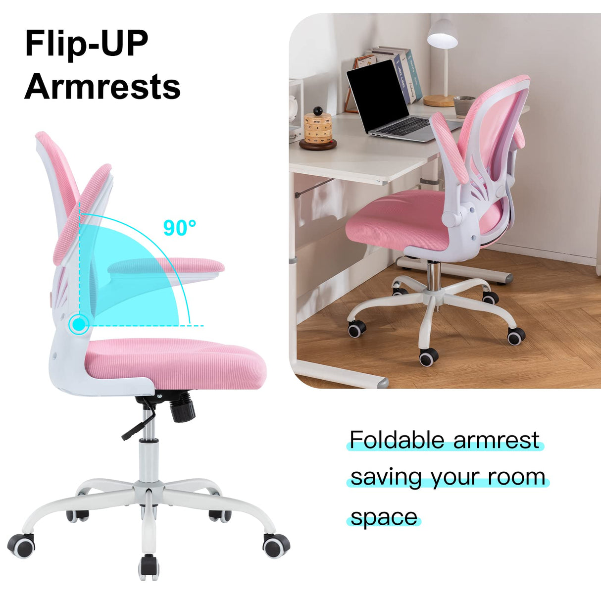 Desk Chair Mesh Office Chair with Flip-up Arms Mid Back Swivel Computer Chair Home