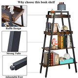 Book Shelf,4 Tier A-Shaped Industrial Wooden Ladder Bookcase Metal Frame with Storage,Open Display,Decorative and Plant Stand for Living Room/Farmhouse/Bedroom/Home Office/Bathroom