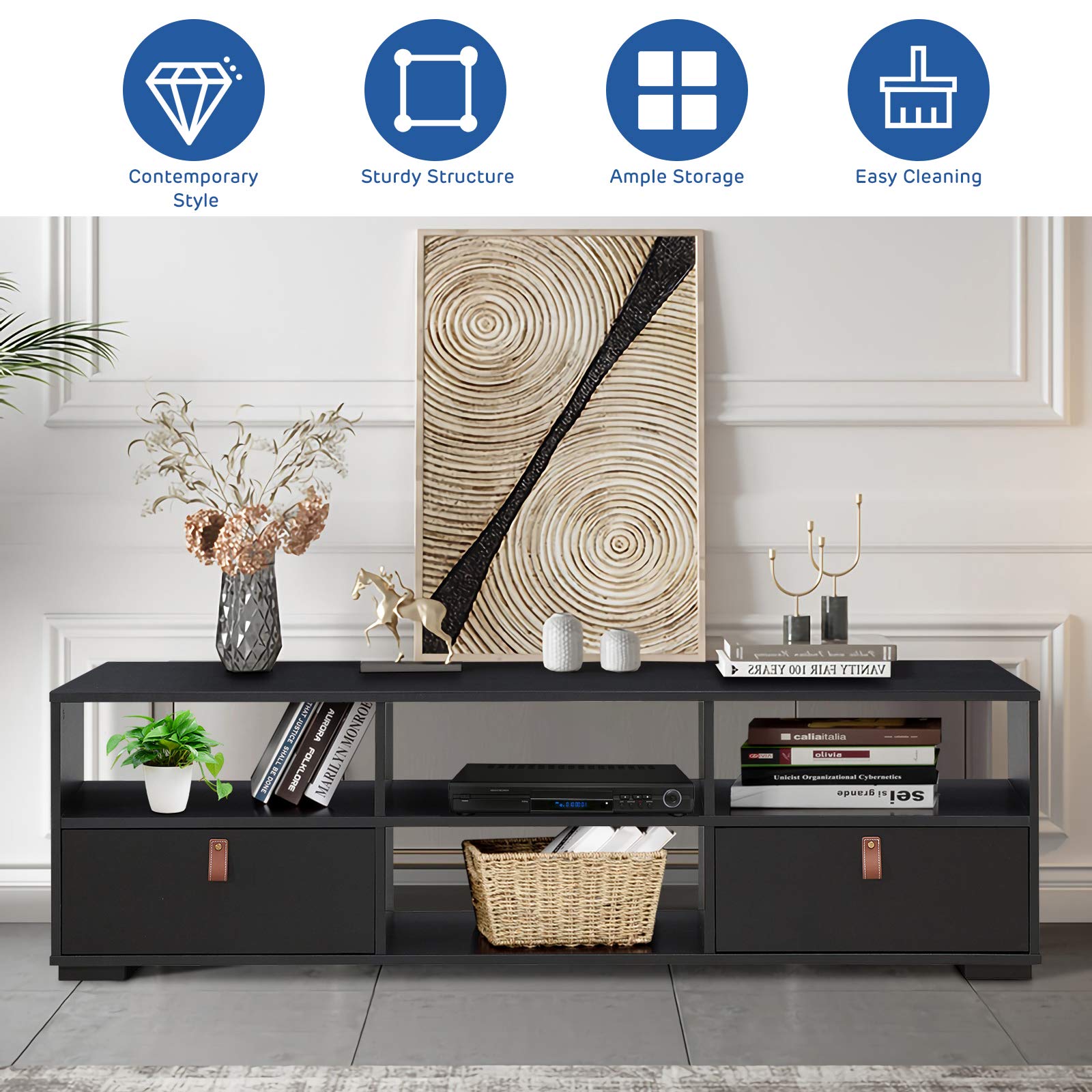 TV Stand for TVs up to 60 Inch, Industrial Media TV Console Table with 2 Drawers,