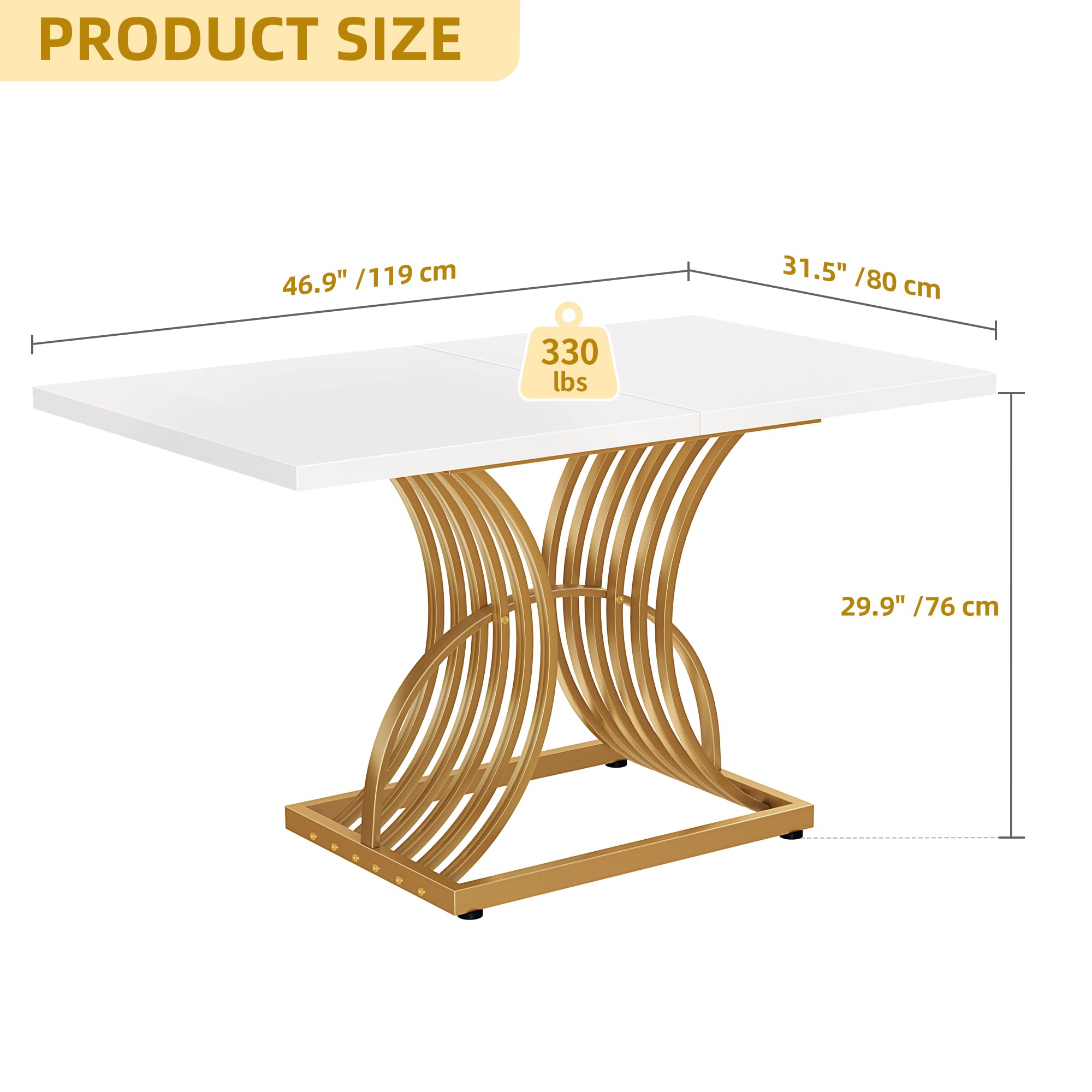 47-Inch Modern Rectangular Dining Table for 4 - White & Gold