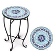VINGLI Mosaic Accent Table, 14" Round Side Table,End Table, Plant Stand Decor for Patio Porch Beach Theme Balcony Back Deck Pool Indoor Outdoor Coffee, Metal Cobalt Glass Top Black Iron(Blue Ocean) - Bircata