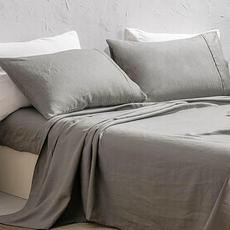 100% Washed French Linen Sheet Set-King Size-Natural Linen-4 Pieces