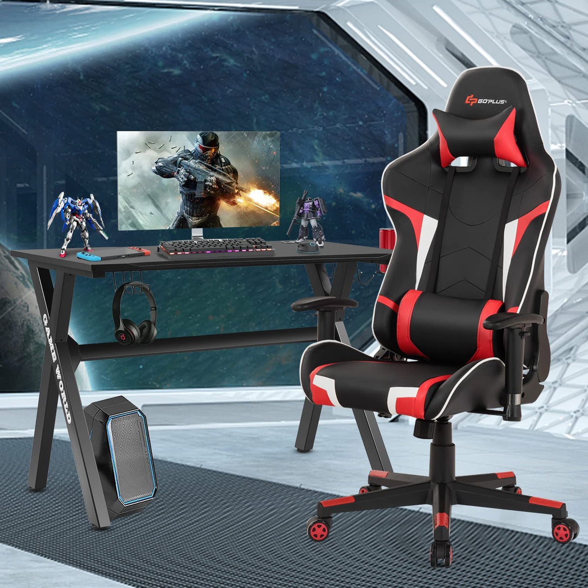 Gaming Desk & Chair Combo Set - Ergonomic Racing Style with Lumbar Support