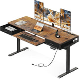 Electric Standing Desk with Drawers & Keyboard Tray, 55 Inch Height Adjustable Desk