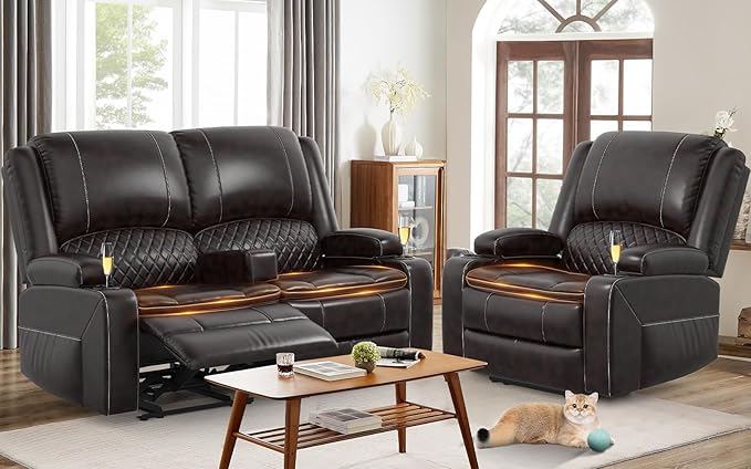 Loveseat Recliner Sofa, Manual Reclining Loveseat with Removable Armrest