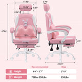 Kids Gaming Chair with Bunny Massage Lumbar Pillow - Pink Desk Chair with Adjustable Headrest & Footrest