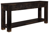 Gavelston Rustic Sofa Table with 4 Drawers and Lower Shelf, Weathered Black