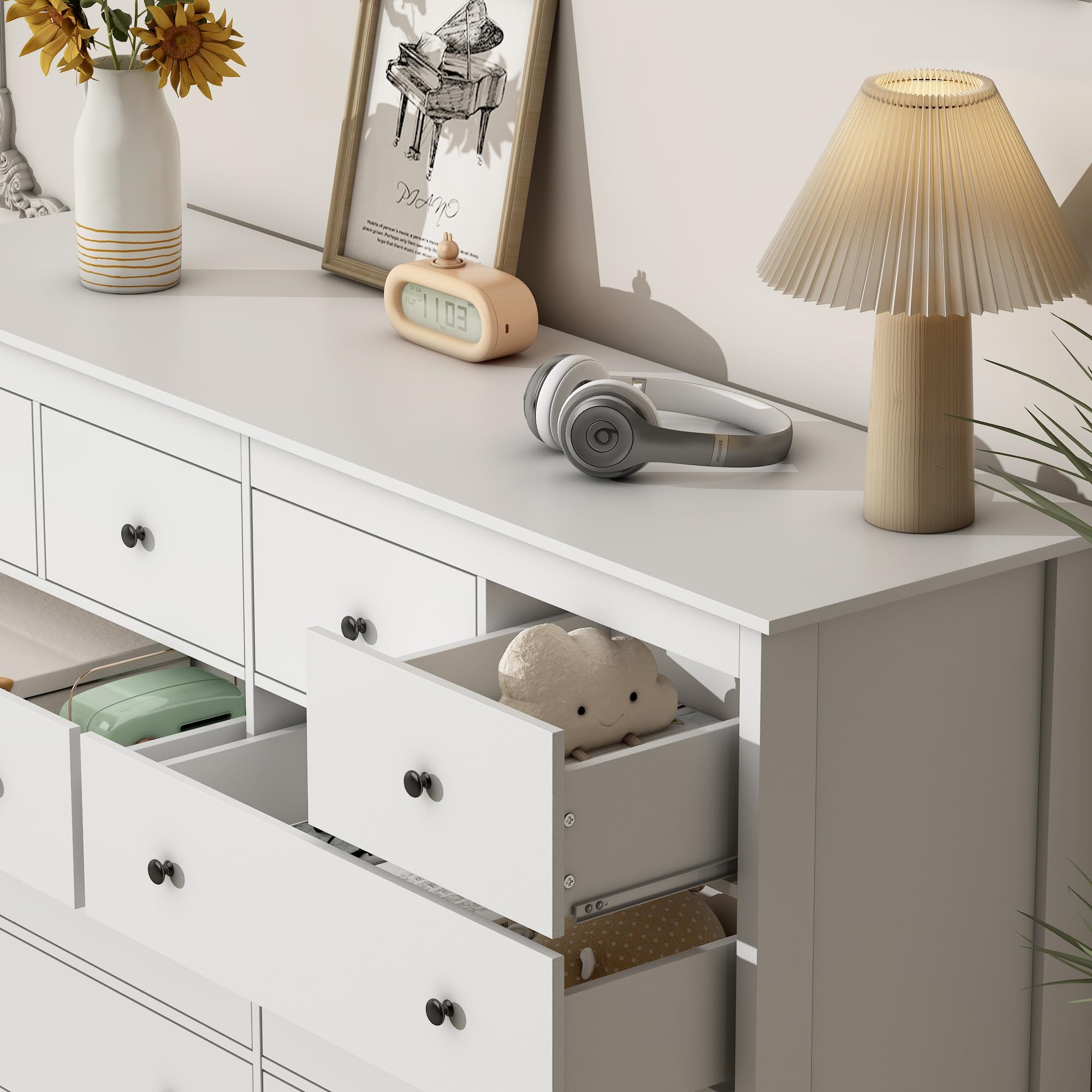 10 Drawer Dresser, 55" Modern White Dresser & Chests of Drawers