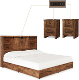 Quen Bed Frame with Nightstands Set of 2, 3-Piece Bedroom Set, Wood Platform Bed