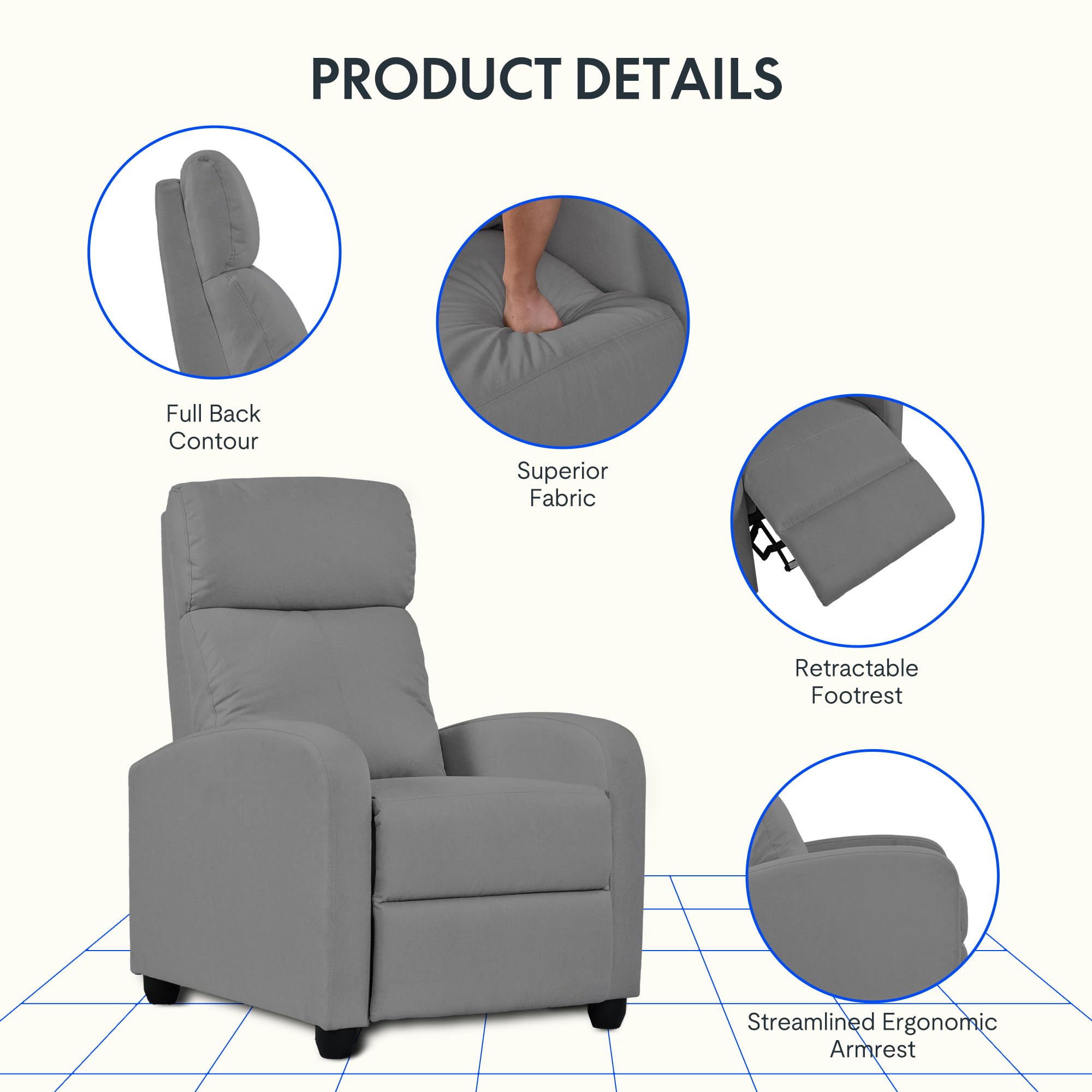 Flexispot Recliner Chair – Adjustable Backrest with Footrest & Soft Fabric