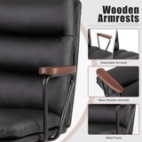 Leather Office Chair, Modern Desk Chair with Removable Wooden Armrests