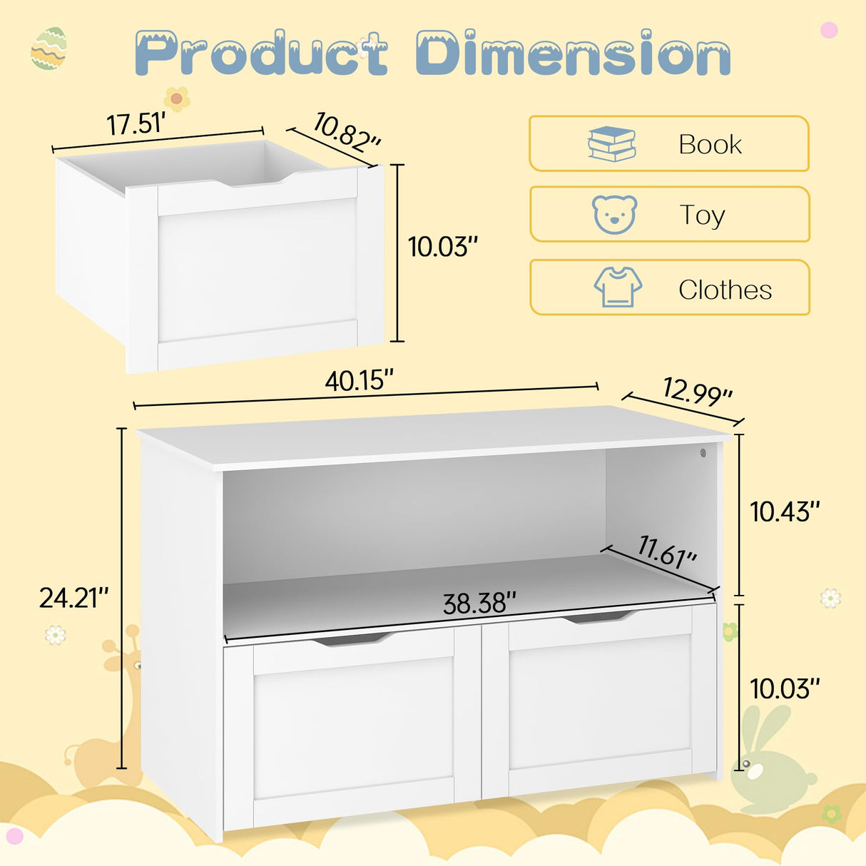 Toy Storage Organizer, Toy Organizers and Storage with 2 Drawers, Multi-Functional