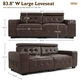 RESTREAL 83.8” Leather Sofa Couches for Living Room, Modern 3 Seater Comfy Sofa, Loveseat Sofa with Wide Armrest, Adjustable Backrest, Small Couches for Small Spaces, Apartment, Office (Brown)